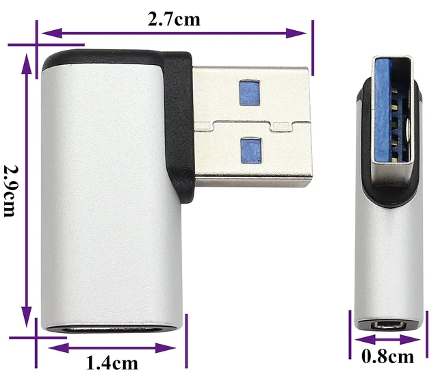 Alt view image 2 of 7 - Right Angle USB C to USB A 3.0 Adapter 90 Degree USB Type C Female to USB 3.0 A Male Converter (OTG) for PC,Laptops,Power Banks,Chargers More USB and Type-C Devices (2 Pack-Silver)