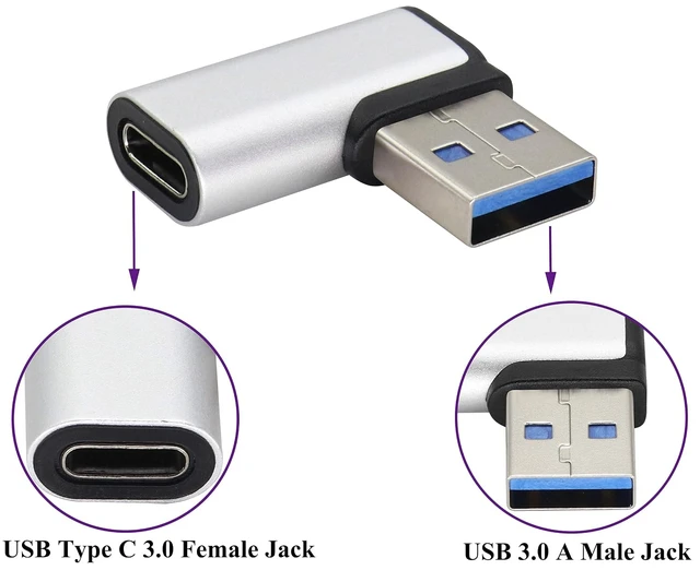 Alt view image 3 of 7 - Right Angle USB C to USB A 3.0 Adapter 90 Degree USB Type C Female to USB 3.0 A Male Converter (OTG) for PC,Laptops,Power Banks,Chargers More USB and Type-C Devices (2 Pack-Silver)