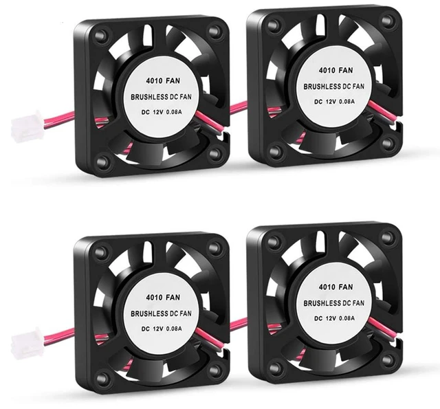 Main image of 4PCS 3D Printer Cooling Fan 40mmx40mmx10mm Oil Bearing Blower Fan DC 12V Brushless Cooling Fan with 2 Pin Terminal for Hotend Extruder Heatsinks Makerbot MK7 MK8 CPU Chip (12V 0.08A)