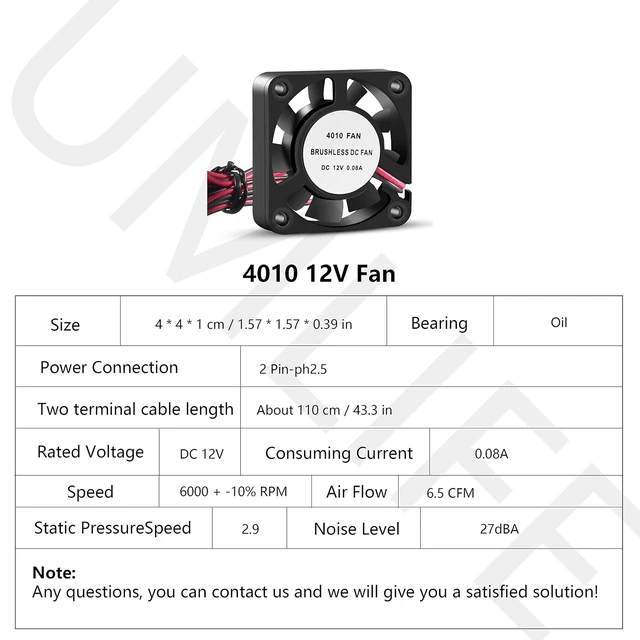 Alt view image 2 of 7 - 4PCS 3D Printer Cooling Fan 40mmx40mmx10mm Oil Bearing Blower Fan DC 12V Brushless Cooling Fan with 2 Pin Terminal for Hotend Extruder Heatsinks Makerbot MK7 MK8 CPU Chip (12V 0.08A)