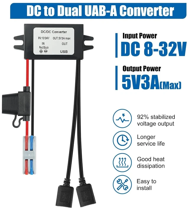 Alt view image 2 of 7 - 15W Dual USB Car Charger 8-32V to 5V 3A DC-DC Converter, Waterproof Voltage Regulator for Truck/RV/Boat/Heavy Equipment(CE Certified)
