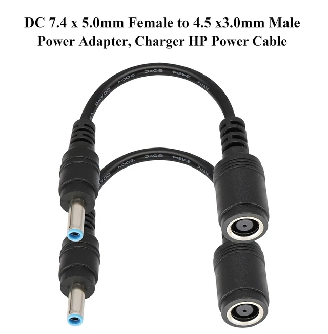 Alt view image 4 of 7 - Tip Laptop Power Adapter Cable DC 7.4mm x 5.0mm Female to 4.5mm x3.0mm Male Charging Connector Power Converter Cable DC Jack for HP Notebook Adapter Replacement Power Cord(15.8cm/2Pack)