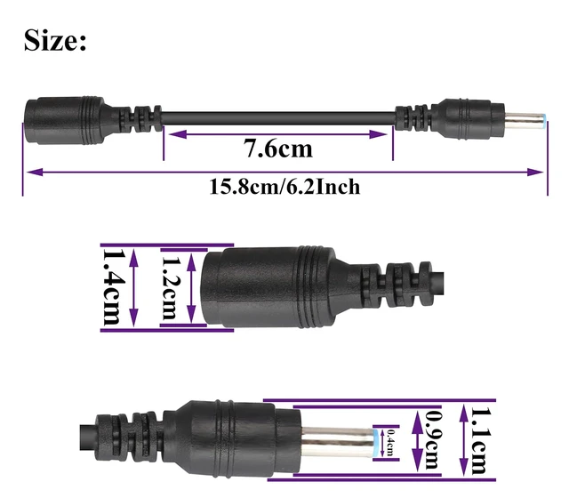 Alt view image 2 of 7 - Tip Laptop Power Adapter Cable DC 7.4mm x 5.0mm Female to 4.5mm x3.0mm Male Charging Connector Power Converter Cable DC Jack for HP Notebook Adapter Replacement Power Cord(15.8cm/2Pack)