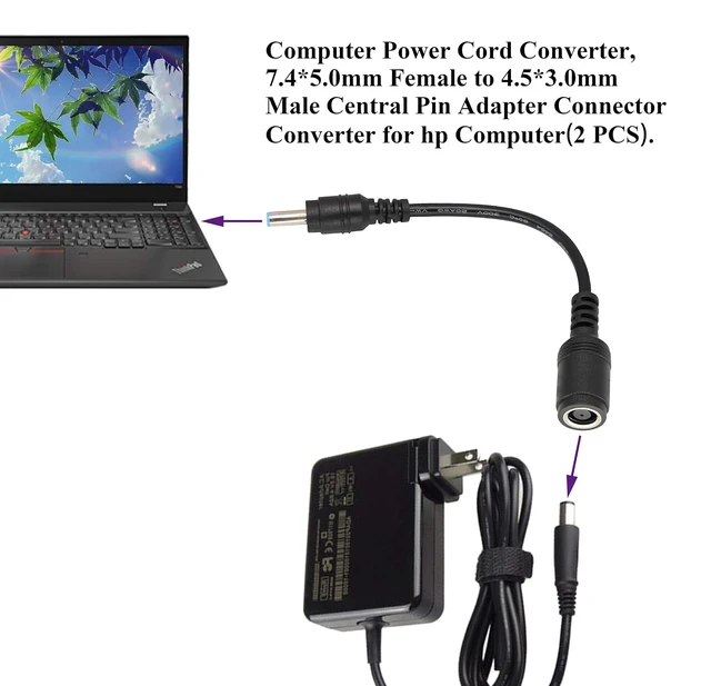 Alt view image 7 of 7 - Tip Laptop Power Adapter Cable DC 7.4mm x 5.0mm Female to 4.5mm x3.0mm Male Charging Connector Power Converter Cable DC Jack for HP Notebook Adapter Replacement Power Cord(15.8cm/2Pack)