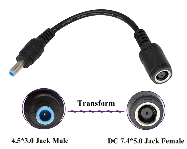 Alt view image 5 of 7 - Tip Laptop Power Adapter Cable DC 7.4mm x 5.0mm Female to 4.5mm x3.0mm Male Charging Connector Power Converter Cable DC Jack for HP Notebook Adapter Replacement Power Cord(15.8cm/2Pack)