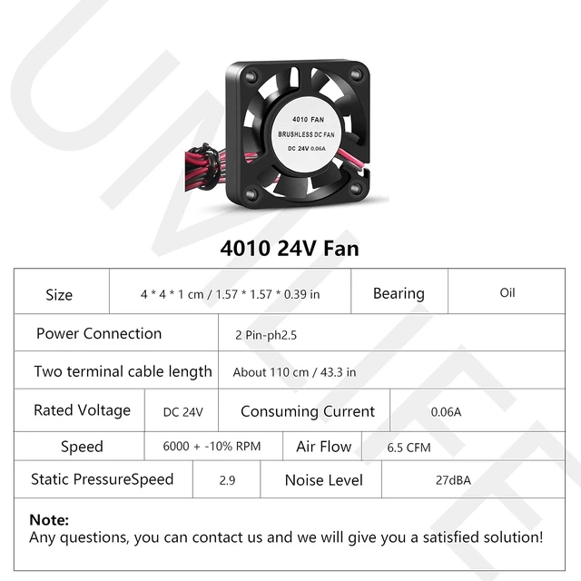 Alt view image 2 of 7 - 3D Printer Cooling Fan, 40mm x 40mm x 10mm Blower Cooling Fan with 2 Pin Terminal for Hotend Extruder Heatsinks Makerbot MK7 MK8 CPU Chip (24V 0.06A)