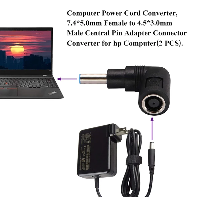 Alt view image 7 of 7 - 90 Degree Laptop Power Adapter 90 Degree DC 7.4mm x 5.0mm Female to 4.5mm x3.0mm Male Charging DC Power Converter for HP Notebook Adapter Replacement Power Adapter (2Pack)