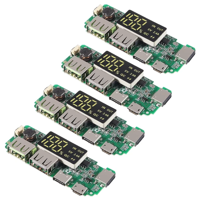 Main image of 4pcs 18650 Charging Board Dual USB 5V 2.4A Mobile Power Bank Module 186 50 Lithium Battery Charger Board with Overcharge Overdischarge Short Circuit Protection DIY USB Power Bank Board