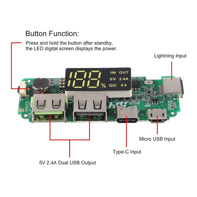 Alt view image 5 of 6 - 4pcs 18650 Charging Board Dual USB 5V 2.4A Mobile Power Bank Module 186 50 Lithium Battery Charger Board with Overcharge Overdischarge Short Circuit Protection DIY USB Power Bank Board