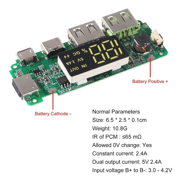 Alt view image 6 of 6 - 4pcs 18650 Charging Board Dual USB 5V 2.4A Mobile Power Bank Module 186 50 Lithium Battery Charger Board with Overcharge Overdischarge Short Circuit Protection DIY USB Power Bank Board