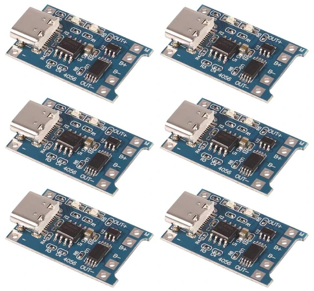 Main image of 6PCS TP4056 Type-C USB Charging Module 5V 1A 18650 Lithium Battery Charging Board Power Charger Board with Protection