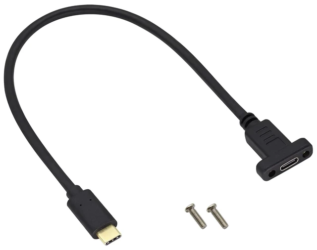 Main image of USB Type C 3.1Panel Mount Adapter Cable USB-C 3.1 Gen2 10Gbps Male to USB C Female Panel Mount Screw Cable,Supports Charging,Data,Audio,Video Cable for Laptop,Tablet,Mobile Phone (0.3M/1ft)