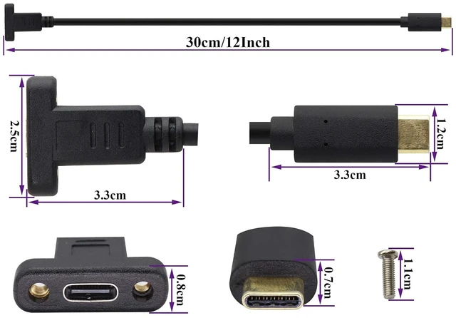 Alt view image 2 of 6 - USB Type C 3.1Panel Mount Adapter Cable USB-C 3.1 Gen2 10Gbps Male to USB C Female Panel Mount Screw Cable,Supports Charging,Data,Audio,Video Cable for Laptop,Tablet,Mobile Phone (0.3M/1ft)