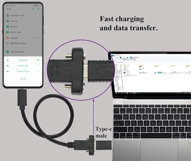 Alt view image 4 of 6 - USB Type C 3.1Panel Mount Adapter Cable USB-C 3.1 Gen2 10Gbps Male to USB C Female Panel Mount Screw Cable,Supports Charging,Data,Audio,Video Cable for Laptop,Tablet,Mobile Phone (0.3M/1ft)