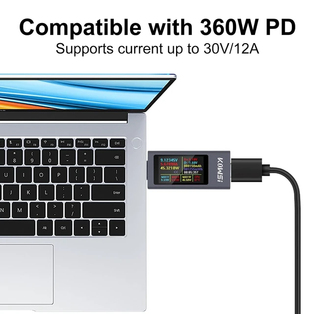 Alt view image 4 of 7 - 1PCS USB C Tester Power Meter, 4-30V 0-12A Type-C PD Tester Digital Multimeter, Voltage and Current Tester Meter Voltmeter, Power Bank Capacity USB Cable Charger Detector (KWS-2303C)