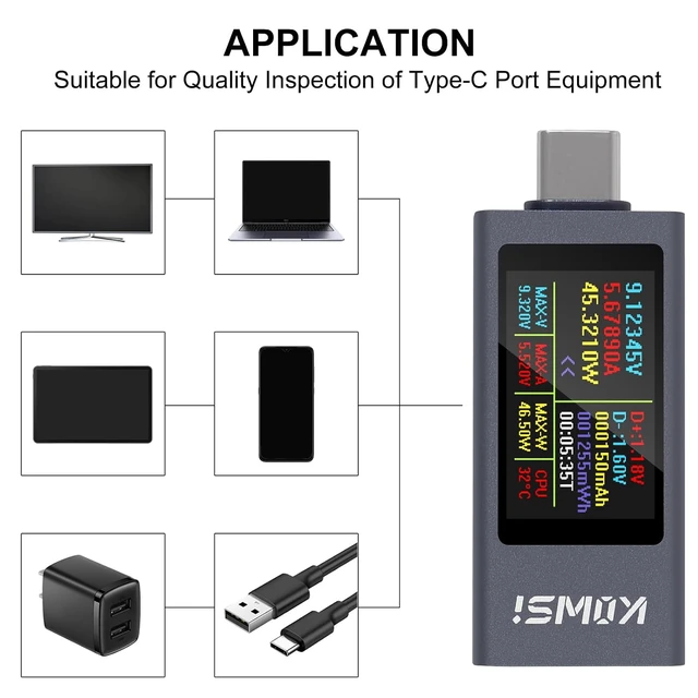 Alt view image 6 of 7 - 1PCS USB C Tester Power Meter, 4-30V 0-12A Type-C PD Tester Digital Multimeter, Voltage and Current Tester Meter Voltmeter, Power Bank Capacity USB Cable Charger Detector (KWS-2303C)