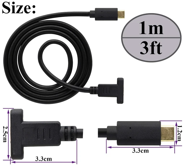 Alt view image 2 of 7 - USB 3.1 Type C Panel Mount Extension Adapter Cable Gen 2 USB Type C 3.1 Female Panel Mount to Male Cable,Supports Charging,Data,Audio,Video Cable for Samsung Note10,MacBook Air(1M/3ft)