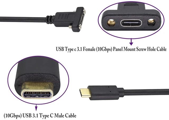 Alt view image 3 of 7 - USB 3.1 Type C Panel Mount Extension Adapter Cable Gen 2 USB Type C 3.1 Female Panel Mount to Male Cable,Supports Charging,Data,Audio,Video Cable for Samsung Note10,MacBook Air(1M/3ft)