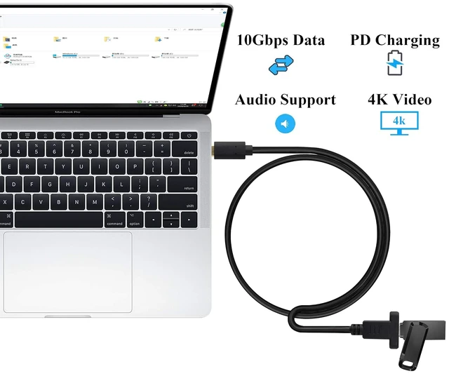 Alt view image 6 of 7 - USB 3.1 Type C Panel Mount Extension Adapter Cable Gen 2 USB Type C 3.1 Female Panel Mount to Male Cable,Supports Charging,Data,Audio,Video Cable for Samsung Note10,MacBook Air(1M/3ft)