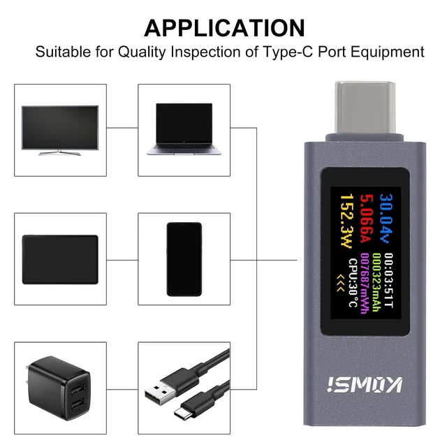 Alt view image 6 of 7 - 1PCS USB C Tester Power Meter, 4-30V 0-12A Type-C PD Tester Digital Multimeter, Voltage and Current Tester Meter Voltmeter, Power Bank Capacity USB Cable Charger Detector (KWS-2302C)