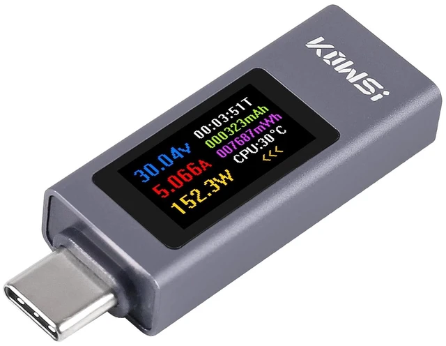 Main image of 1PCS USB C Tester Power Meter, 4-30V 0-12A Type-C PD Tester Digital Multimeter, Voltage and Current Tester Meter Voltmeter, Power Bank Capacity USB Cable Charger Detector (KWS-2302C)