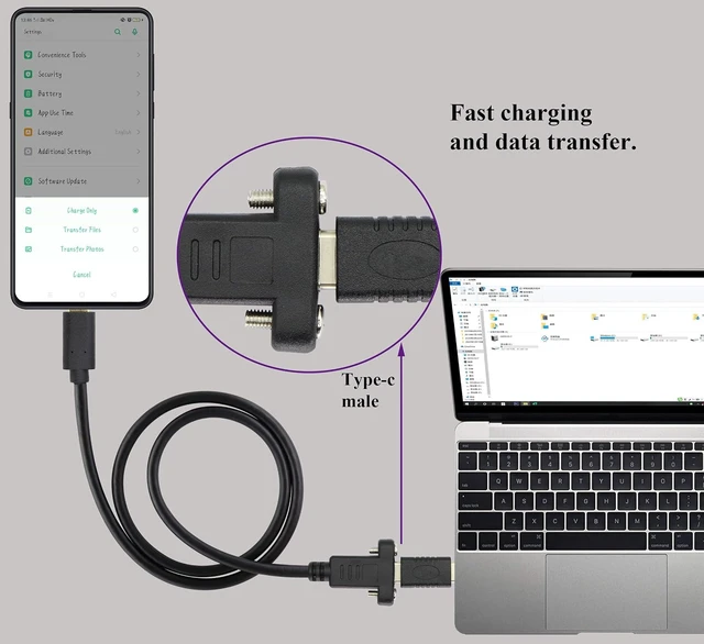 Alt view image 5 of 7 - USB Type C 3.1Panel Mount Adapter Cable USB-C 3.1 Gen2 10Gbps Male to USB C Female Panel Mount Screw Cable,Supports Charging,Data,Audio,Video Cable for Laptop,Tablet,Mobile Phone (0.6M/2ft)
