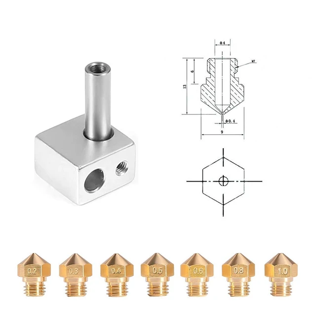 Alt view image 3 of 6 - MK10 Nozzle for 3D Printer M7 Thread Brass Extruder Head Hotend Nozzle 1.75mm Filament (10pcs MK10 0.4mm Nozzles)