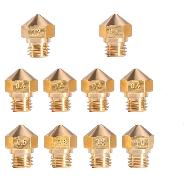 Alt view image 6 of 6 - MK10 Nozzle for 3D Printer M7 Thread Brass Extruder Head Hotend Nozzle 1.75mm Filament (10pcs MK10 0.4mm Nozzles)