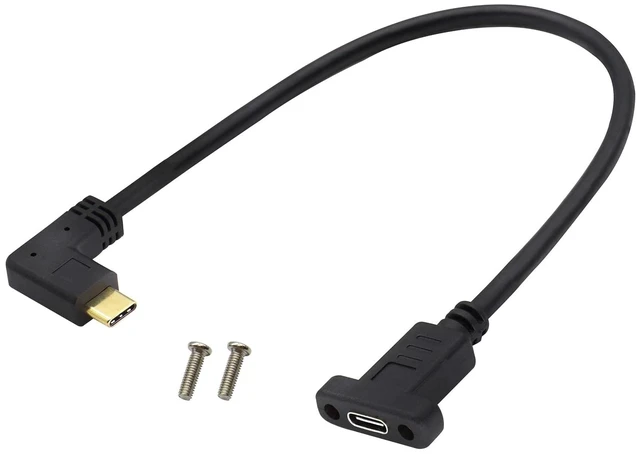 Main image of Right&Left Angled 3.1Type C Cable Gen 2 (3A) 90 Degree USB 3.1 Type C Male to Female Panel Mount Screw Cable,Supports Charging,Data,Audio,Video Cable for Laptop,Tablet,Mobile Phone(0.3M/1ft)