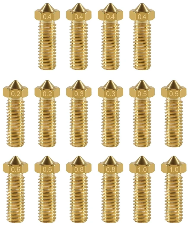 Main image of 16PCS 3D Brass Volcano Nozzle M6 Thread Nozzles 0.2mm,0.3mm,0.4mm,0.5mm,0.6mm,0.8mm,1.0mm M6 Printed Head for 1.75mm Filament 3D Printer Parts Volcano Heater Block J-Head Hotend Extruder