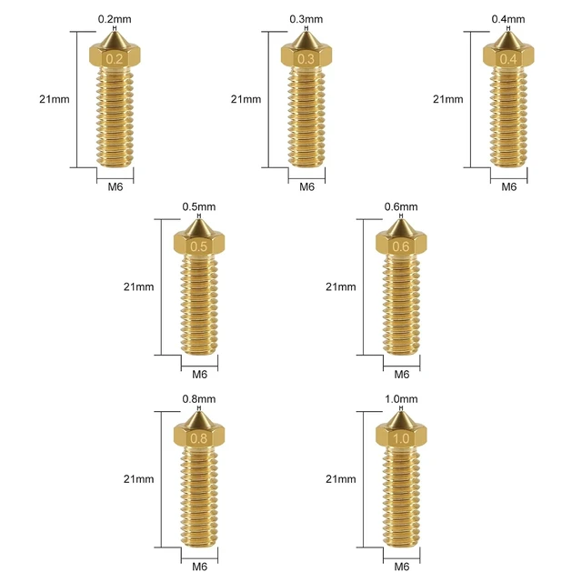 Alt view image 4 of 7 - 16PCS 3D Brass Volcano Nozzle M6 Thread Nozzles 0.2mm,0.3mm,0.4mm,0.5mm,0.6mm,0.8mm,1.0mm M6 Printed Head for 1.75mm Filament 3D Printer Parts Volcano Heater Block J-Head Hotend Extruder