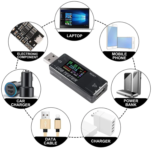 Alt view image 4 of 6 - 8 in 1 USB Tester Voltage and Current Tester 10V 3A Voltmeter Capacity Current Meter Digital Multimeter Current Tester Voltage Detector for Chargers Cables Power Banks