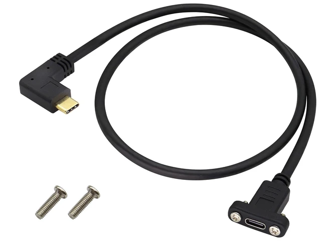 Main image of 90 Degree 3.1Type C Cable10Gbps Right & Left Angle USB 3.1 Type C Male to Female Panel Mount Cable,Supports Charging,Data,Audio,Video Cable Compatible Samsung S10 S9 S8,MacBook(0.6M/2ft)