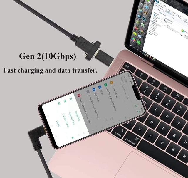 Alt view image 4 of 7 - 90 Degree 3.1Type C Cable10Gbps Right & Left Angle USB 3.1 Type C Male to Female Panel Mount Cable,Supports Charging,Data,Audio,Video Cable Compatible Samsung S10 S9 S8,MacBook(0.6M/2ft)