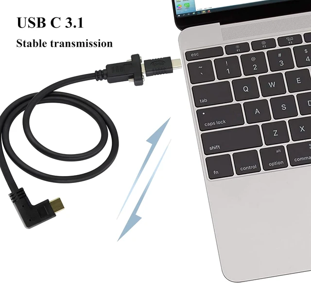 Alt view image 5 of 7 - 90 Degree 3.1Type C Cable10Gbps Right & Left Angle USB 3.1 Type C Male to Female Panel Mount Cable,Supports Charging,Data,Audio,Video Cable Compatible Samsung S10 S9 S8,MacBook(0.6M/2ft)