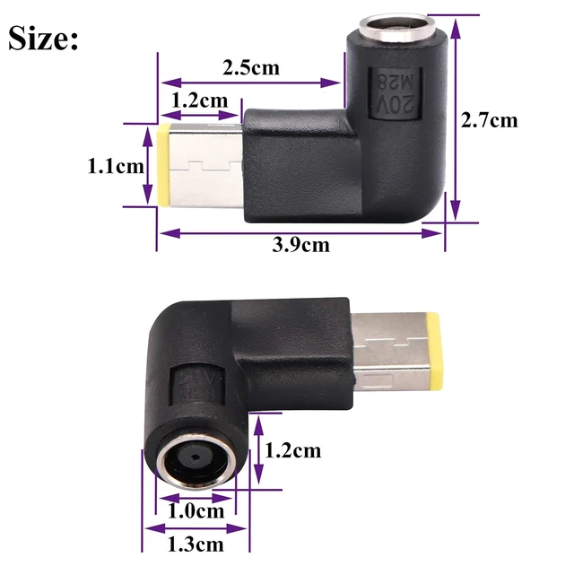 Alt view image 2 of 7 - 90 Degree Tip Adapter Right Angle 7.9mm x 5.5mm to Slim Square tip Power Converter Cable Adapter for Leonvo ThinkPad T440,T540p,X1 Carbon, X240 Dongle Laptop, Standard Power Connector(2 Pack)