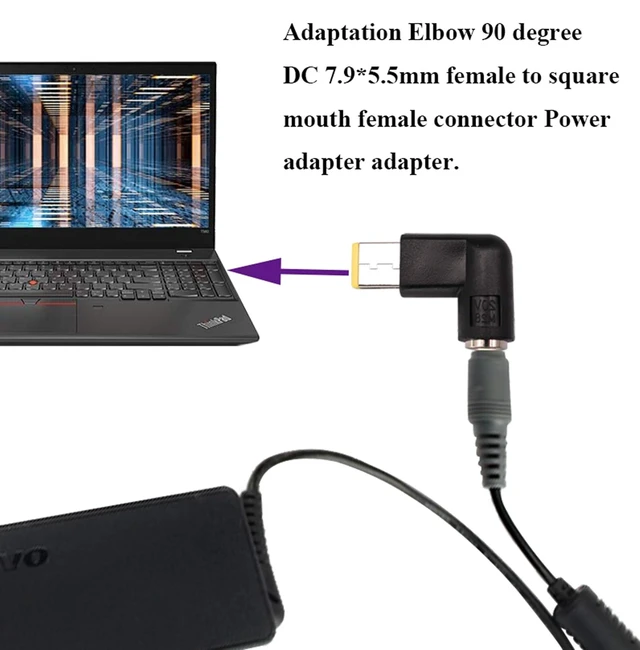 Alt view image 7 of 7 - 90 Degree Tip Adapter Right Angle 7.9mm x 5.5mm to Slim Square tip Power Converter Cable Adapter for Leonvo ThinkPad T440,T540p,X1 Carbon, X240 Dongle Laptop, Standard Power Connector(2 Pack)