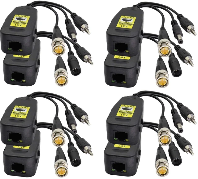 Main image of BNC to RJ45 Transmitter Transceiver DC Power Passive Audio Video Balun HD-CVI/TVI/AHD/CVBS with DC Jack for 720P-1080P 3MP 4MP 5MP 8MP CCTV Security DVR Surveillance Camera System(19cm/4Pairs)