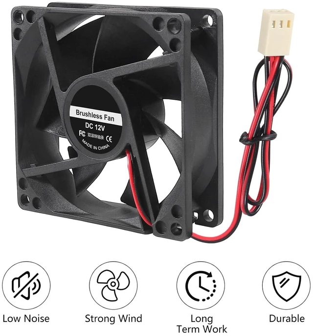 Alt view image 5 of 6 - 4PCS 80mm Fan 12V DC 8025 High Airflow Cooling Fan 2 Wire 3Pin Dual Ball DIY Cooler 12 v Fans for PC Power Supply Electronics Cooling
