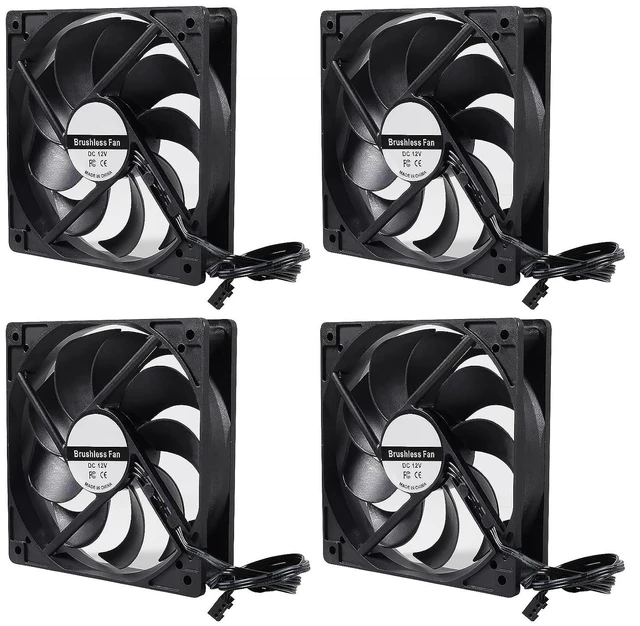 Main image of 4-Pack 120mm 120x120x25mm 12V Black Computer Case Fans High Performance Cooling Low Noise 3-Pin 1400 RPM Quiet Long for Computer PC Case CPU Cooler Radiator Cooling Fan