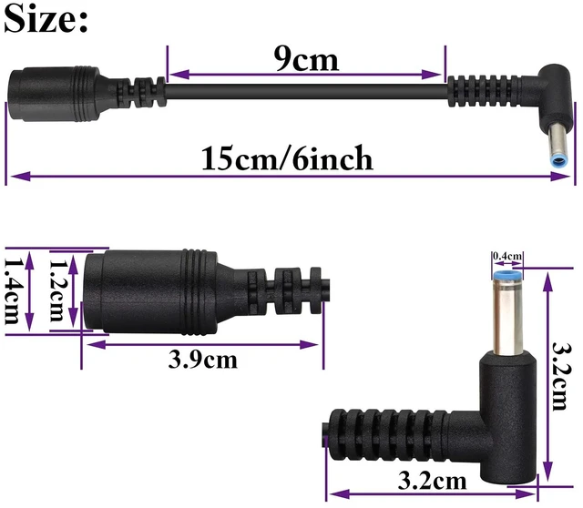 Alt view image 2 of 7 - 90 Degree Tip Laptop Power Cable DC 7.4mm x 5.0mm Female to 4.5mm x3.0mm Male Charging Connector DC Power Converter Cable DC Jack for HP Notebook Adapter Replacement Power Cord(15cm/2Pack)