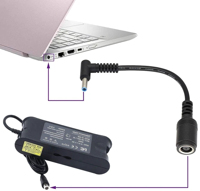 Alt view image 6 of 7 - 90 Degree Tip Laptop Power Cable DC 7.4mm x 5.0mm Female to 4.5mm x3.0mm Male Charging Connector DC Power Converter Cable DC Jack for HP Notebook Adapter Replacement Power Cord(15cm/2Pack)
