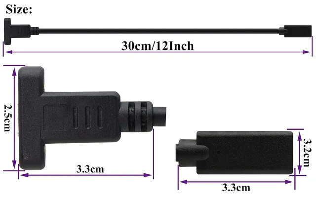 Alt view image 2 of 7 - 3.1Type C to USB C Panel Mount Screw Cable Gen 2 (3A) USB 3.1 Type C Female to Female Panel Mount Cable, Supports Charging,Data,Audio,Video Cable for Laptop,Tablet,Mobile Phone(0.3M/1ft)