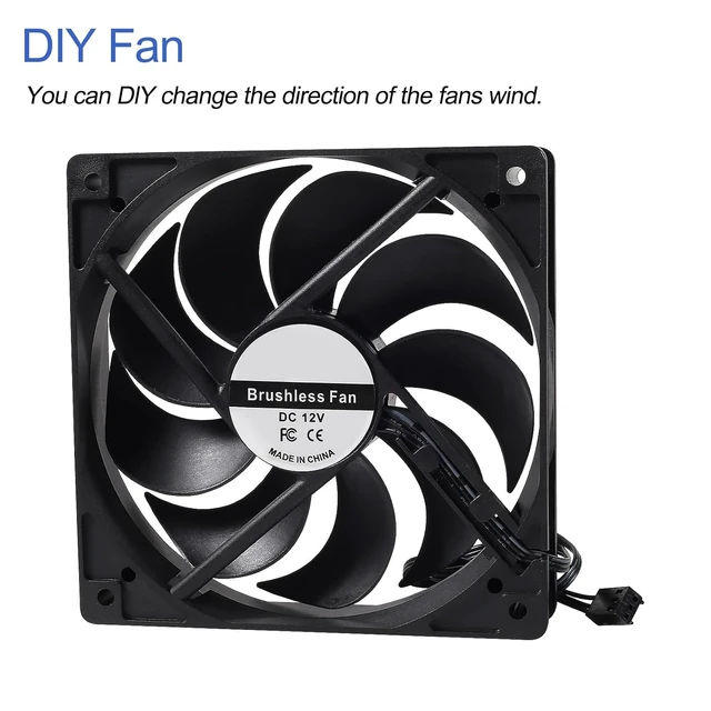 Alt view image 4 of 6 - 4-Pack 120mm 120x120x25mm 12V Black Computer Case Fans High Performance Cooling Low Noise 3-Pin 1400 RPM Quiet Long for Computer PC Case CPU Cooler Radiator Cooling Fan