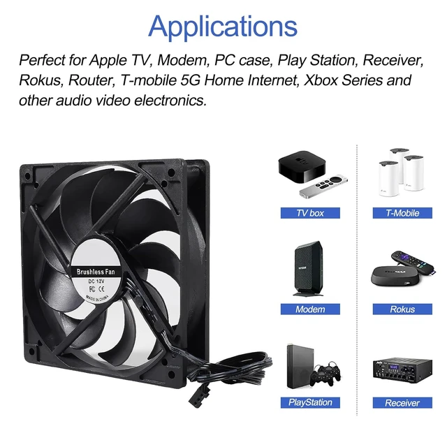 Alt view image 6 of 6 - 4-Pack 120mm 120x120x25mm 12V Black Computer Case Fans High Performance Cooling Low Noise 3-Pin 1400 RPM Quiet Long for Computer PC Case CPU Cooler Radiator Cooling Fan