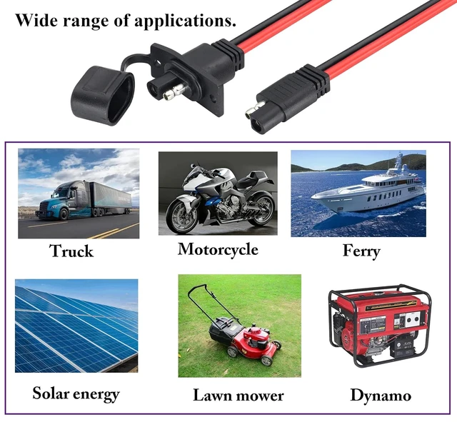 Alt view image 7 of 7 - 12AWG SAE Power Outlet Sidewall Port Adapter Cable with 20A Fuse,SAE Weatherproof Solar Panel Mount Flush Mount Connector Cable for Motorcycle Cars,Camp Trailer Solar Panels.(0.3M/2Pack)