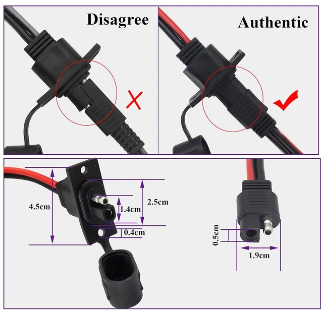 Alt view image 3 of 7 - 12AWG SAE Power Outlet Sidewall Port Adapter Cable with 20A Fuse,SAE Weatherproof Solar Panel Mount Flush Mount Connector Cable for Motorcycle Cars,Camp Trailer Solar Panels.(0.3M/2Pack)