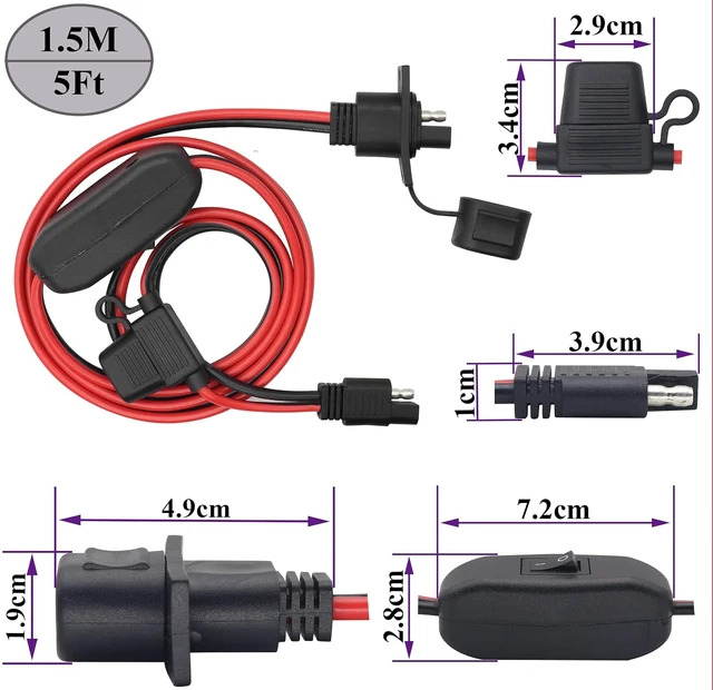 Alt view image 2 of 7 - SAE to SAE Solar Power Outlet Sidewall Port Cable,12AWG Weatherproof SAE Quick Connect Solar Panel Mount Universal Recessed with 20A Fuse Cable for Generator Battery Charger(1.5M/5ft-1Pack)