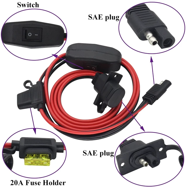 Alt view image 3 of 7 - SAE to SAE Solar Power Outlet Sidewall Port Cable,12AWG Weatherproof SAE Quick Connect Solar Panel Mount Universal Recessed with 20A Fuse Cable for Generator Battery Charger(1.5M/5ft-1Pack)