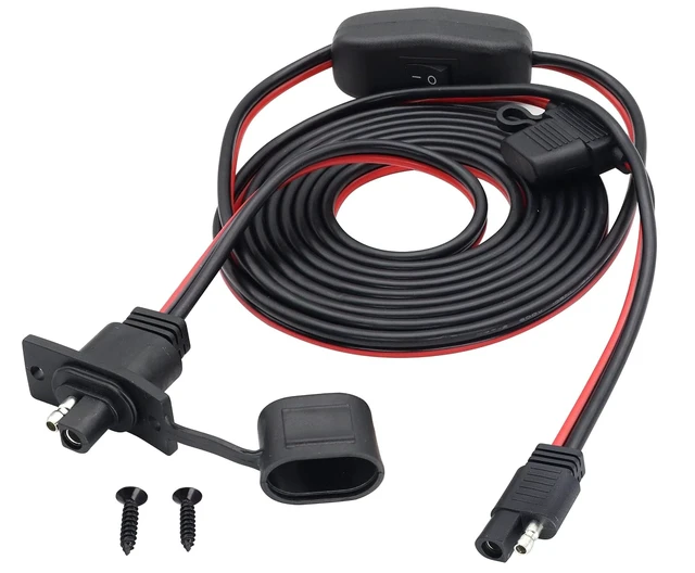 Main image of SAE Extension Cable Wire Harness 12V-24V DC SAE Power Outlet Sidewall Port Adapter,12AWG Weatherproof SAE Quick Connect Solar Flush Panel Mount Charging Cable with Fuse,Switch&Screw.(3m/10ft)
